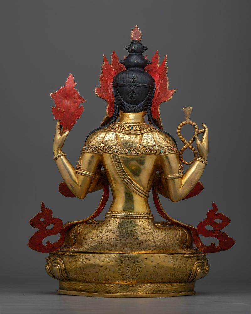 Chenrezig 24K Gold-Gilded Statue | A Majestic Representation of Compassionate Presence