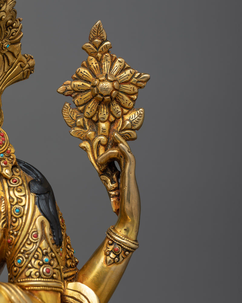 Chenrezig 24K Gold-Gilded Statue | A Majestic Representation of Compassionate Presence