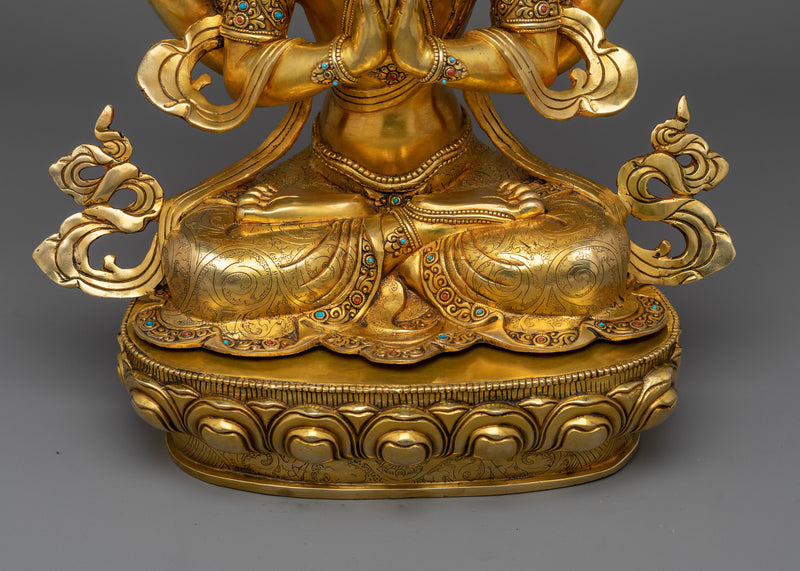 Chenrezig 24K Gold-Gilded Statue | A Majestic Representation of Compassionate Presence