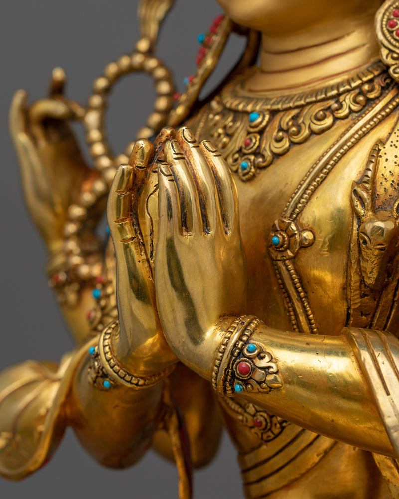 Chenrezig 24K Gold-Gilded Statue | A Majestic Representation of Compassionate Presence