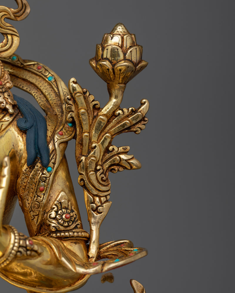 Gold-Gilded Green Tara Sculpture | An Exquisite Emblem of Compassion and Liberation