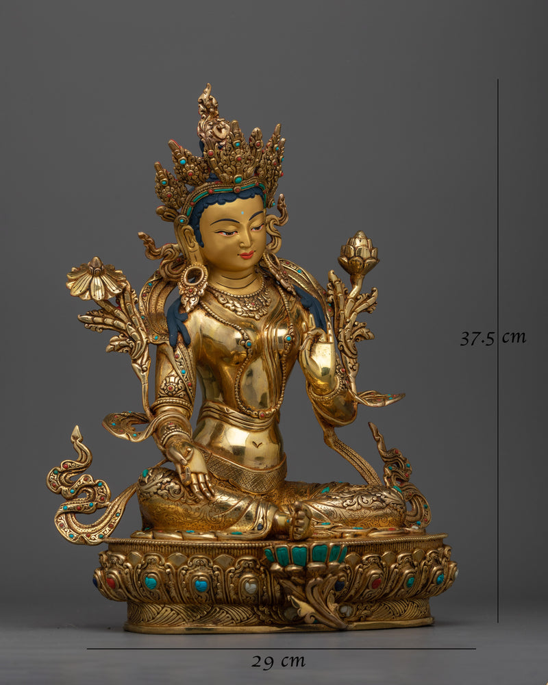 Gold-Gilded Green Tara Sculpture | An Exquisite Emblem of Compassion and Liberation