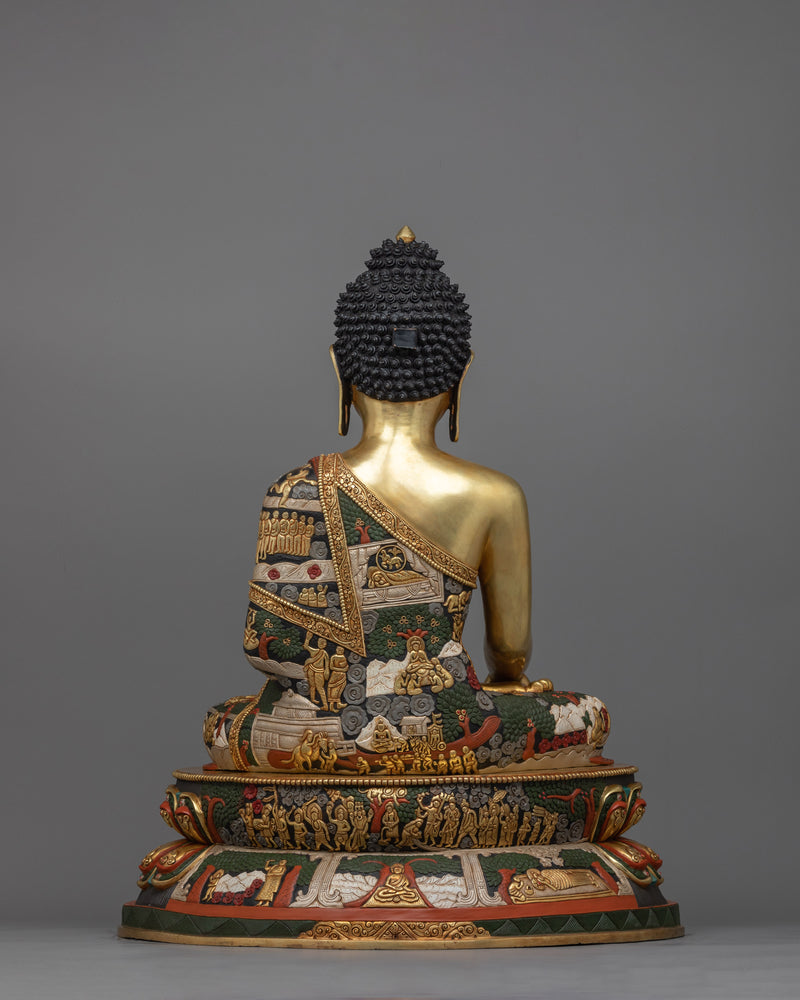 Exquisite Shakyamuni Buddha Green-Red-Colored Statue | A Masterpiece of Spiritual Artistry