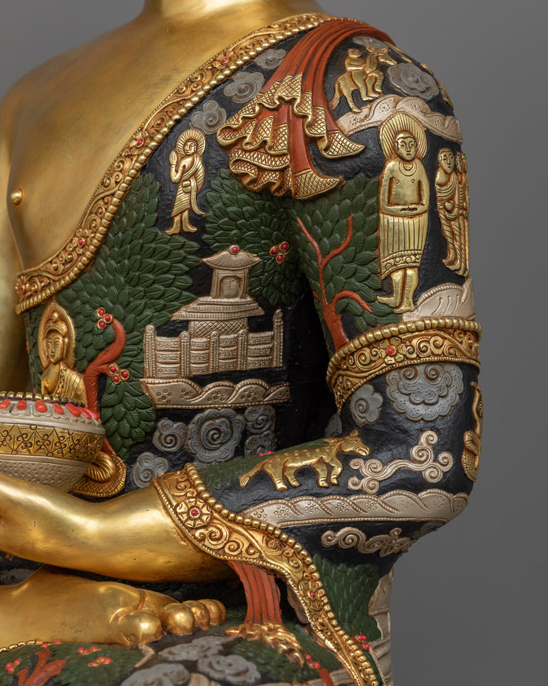 Exquisite Shakyamuni Buddha Green-Red-Colored Statue | A Masterpiece of Spiritual Artistry