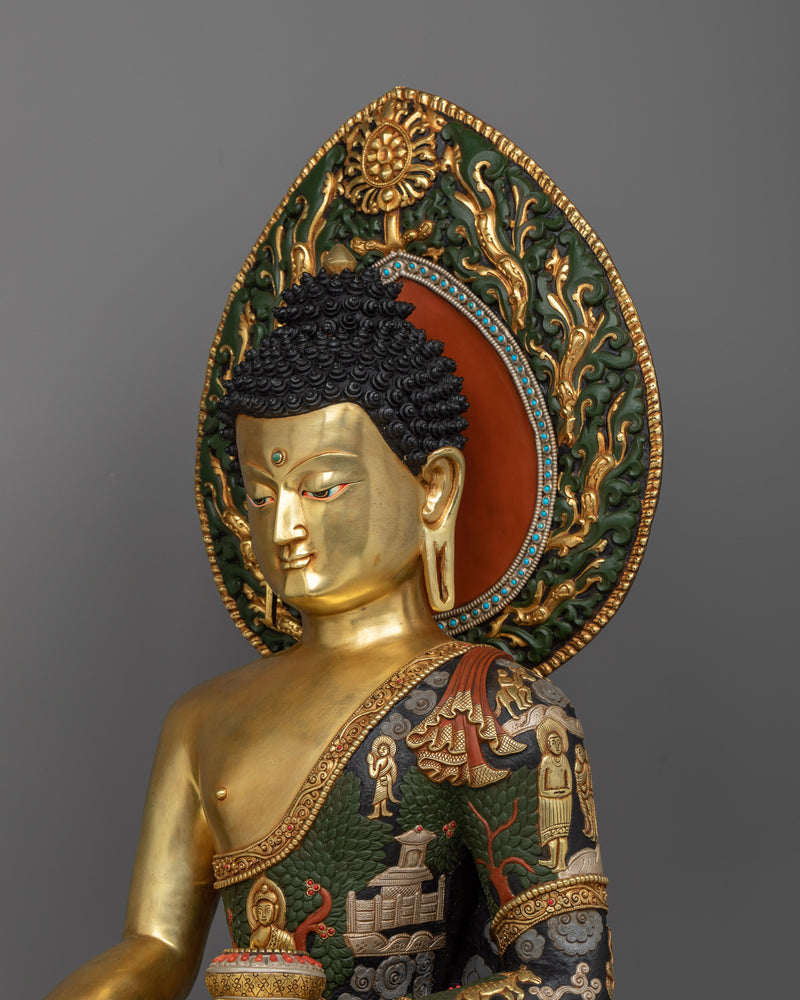 shakyamuni-buddha-green-red-colored