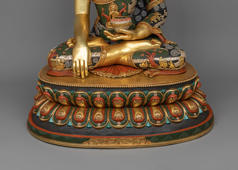 Exquisite Shakyamuni Buddha Green-Red-Colored Statue | A Masterpiece of Spiritual Artistry