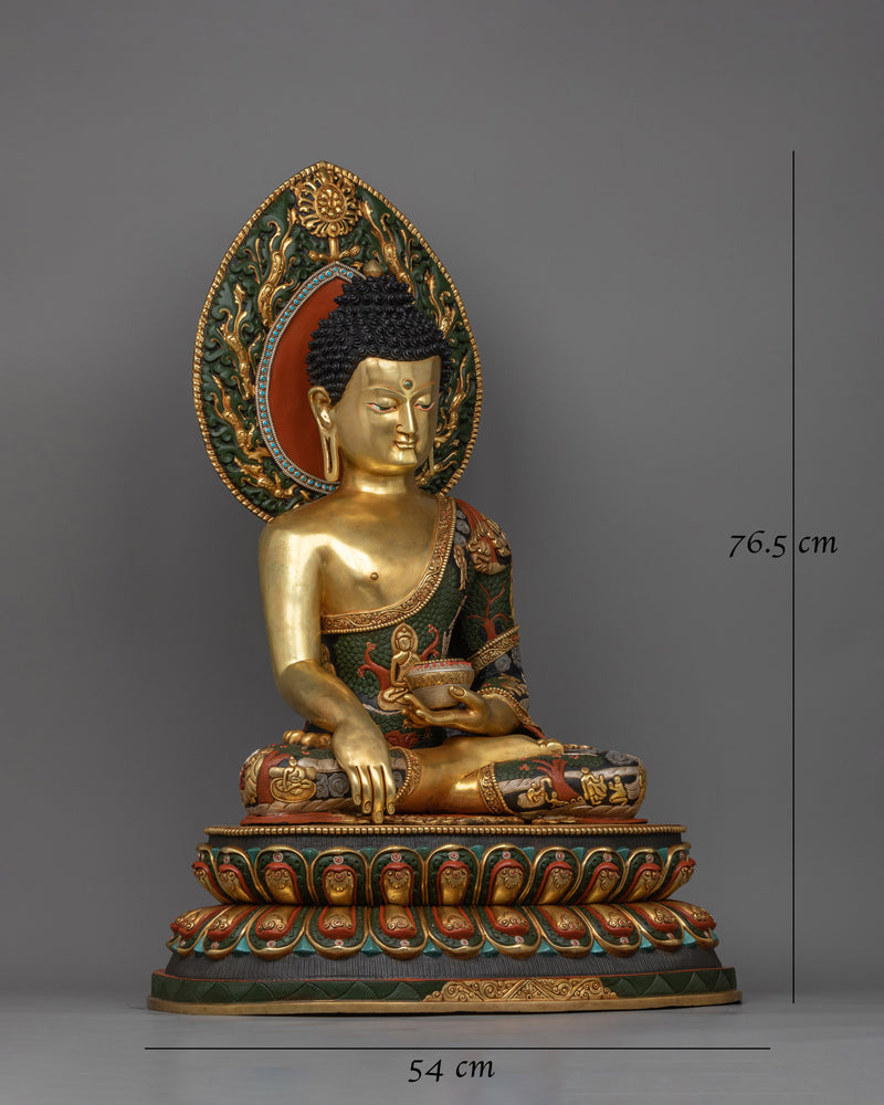 Exquisite Shakyamuni Buddha Green-Red-Colored Statue | A Masterpiece of Spiritual Artistry