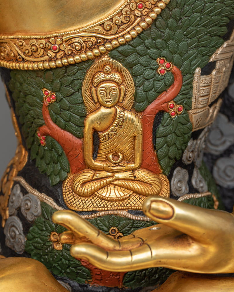 Exquisite Shakyamuni Buddha Green-Red-Colored Statue | A Masterpiece of Spiritual Artistry