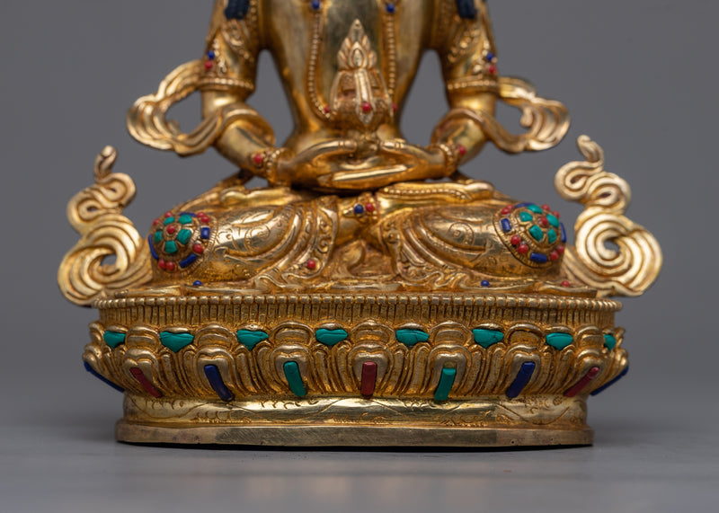 Amitayus Decorated with Gemstone Statue | A Lustrous Symbol of Longevity and Prosperity