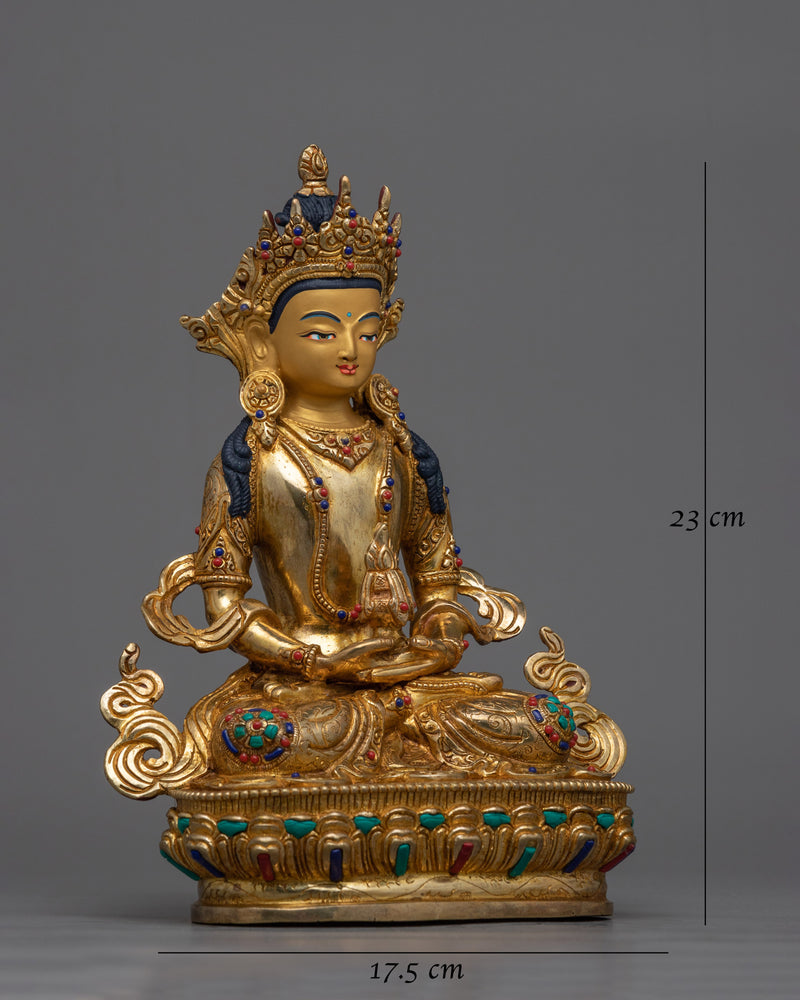 Amitayus Decorated with Gemstone Statue | A Lustrous Symbol of Longevity and Prosperity