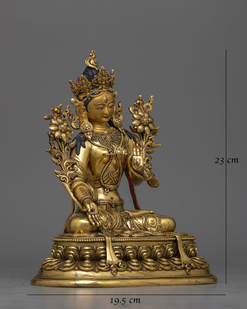 White Tara Gold-Gilded Antique-Touch Statue | A Resplendent Emblem of Serenity