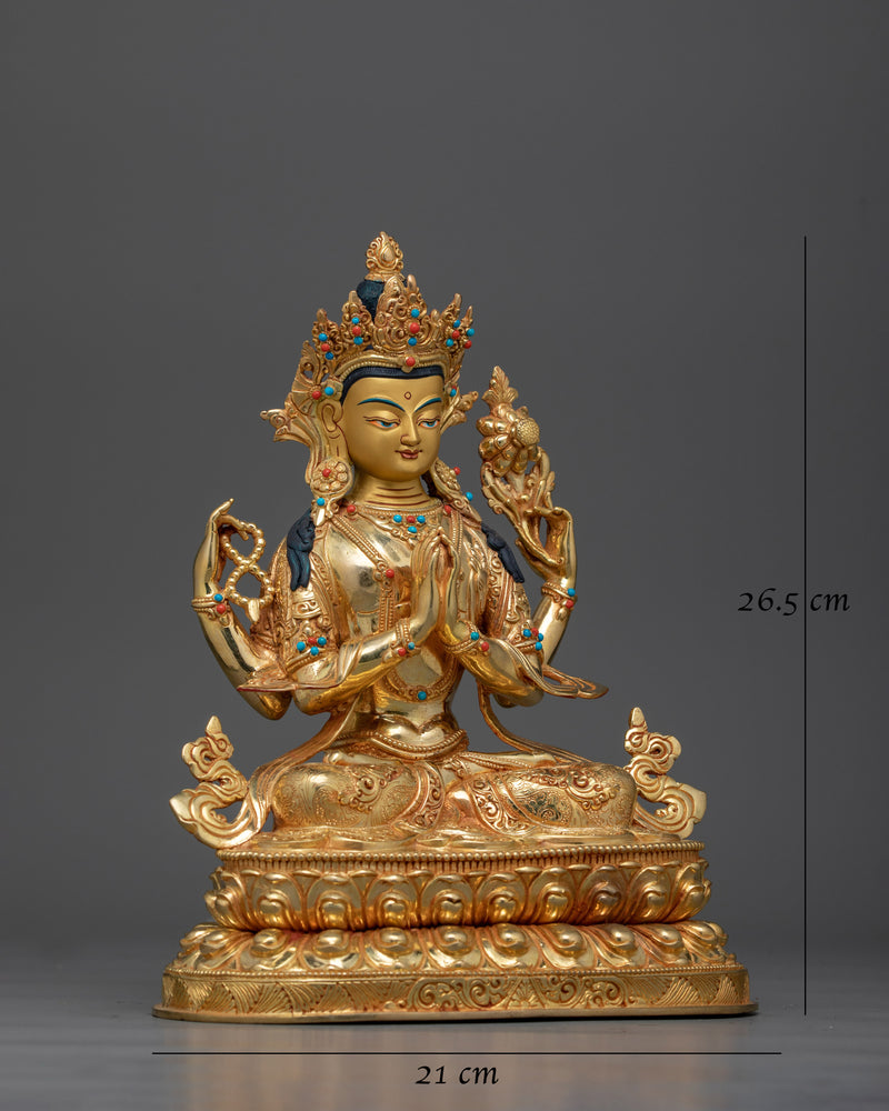 Chenrezig Gemstones-Decorated Statue | An Embodiment of Compassion and Divine Grace