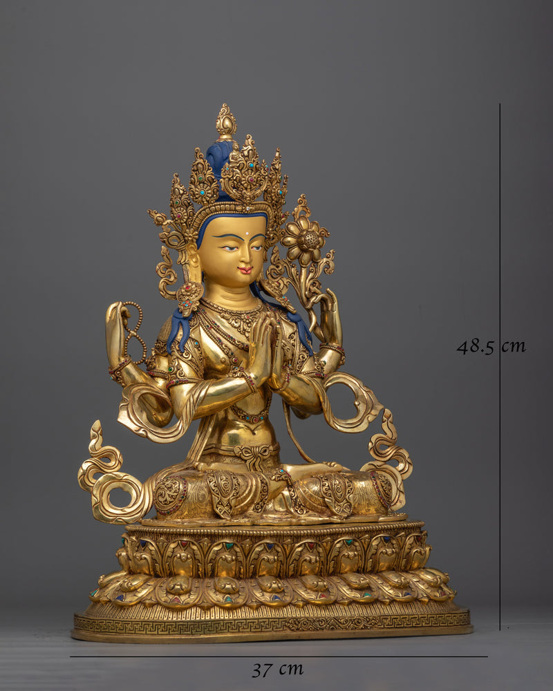 Chenrezig 24K Gold-Gilded Sculpture | A Majestic Symbol of Infinite Compassion