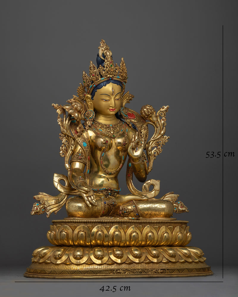 Exquisite White Tara Gold-Gilded Statue | A Masterpiece of Divine Femininity and Grace