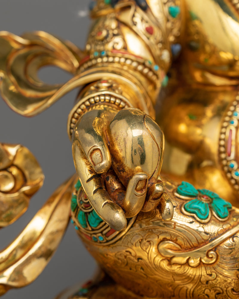 Gemstones-Decorated Dzambhala Statue | A Masterpiece of Spiritual Wealth and Elegance