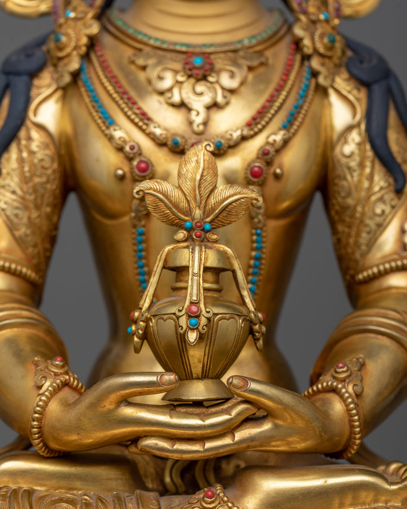 Gold-Gilded Amitayus Longevity Buddha Statue | A Beacon of Eternal Life