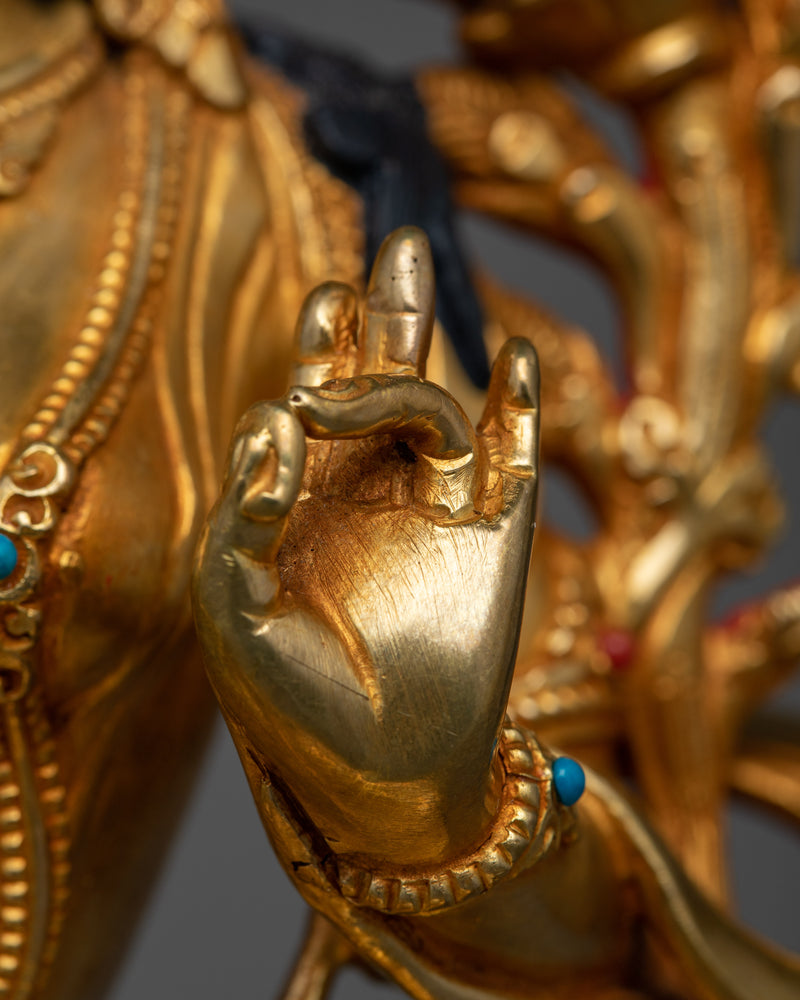 Green Tara Gold-Gilded Goddess Statue | A Beacon of Compassion and Protection