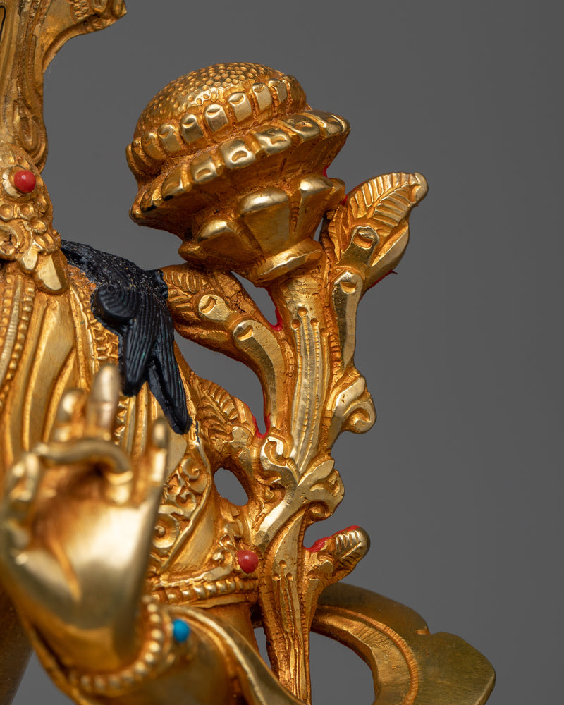 Green Tara Gold-Gilded Goddess Statue | A Beacon of Compassion and Protection