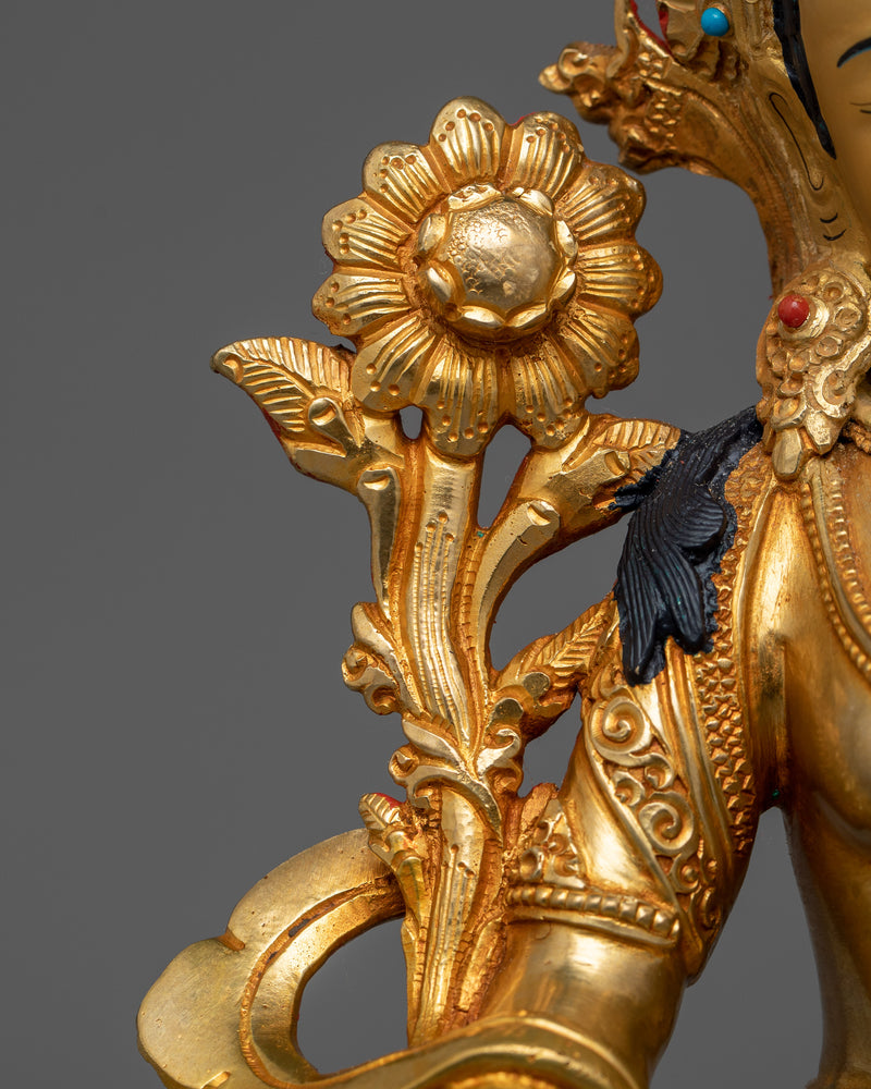 Green Tara Gold-Gilded Goddess Statue | A Beacon of Compassion and Protection