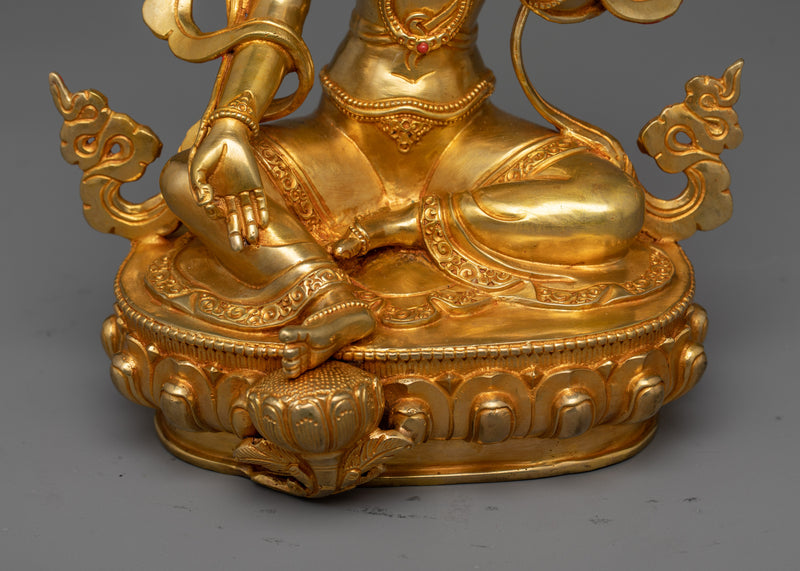 Green Tara Gold-Gilded Goddess Statue | A Beacon of Compassion and Protection