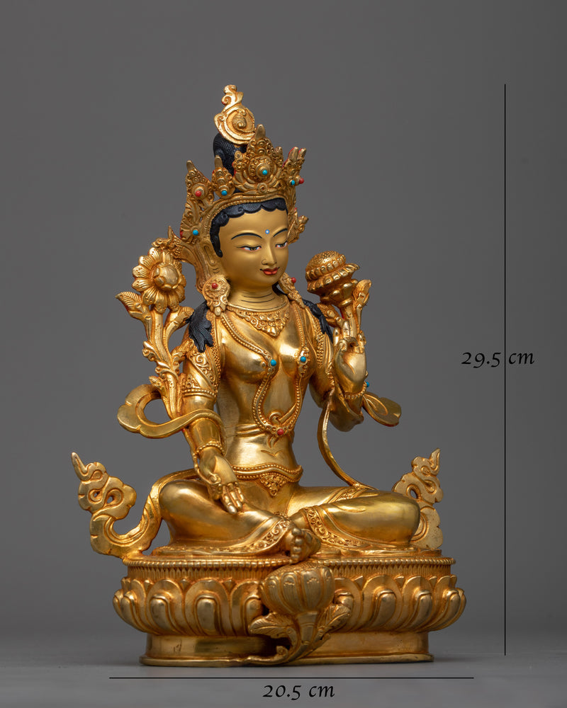 Green Tara Gold-Gilded Goddess Statue | A Beacon of Compassion and Protection