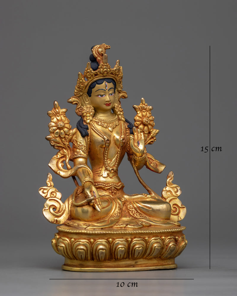 White Tara 15cm Gold-Gilded Statue | A Beacon of Compassion and Healing