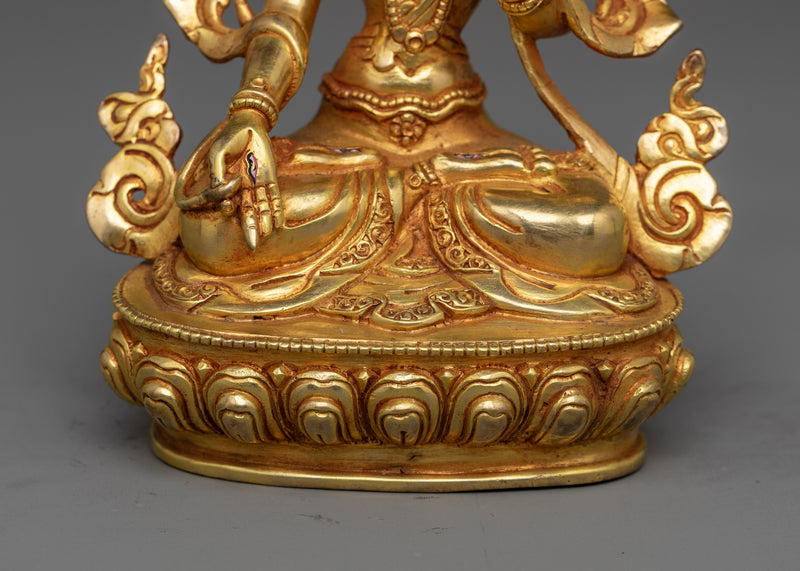 White Tara 15cm Gold-Gilded Statue | A Beacon of Compassion and Healing