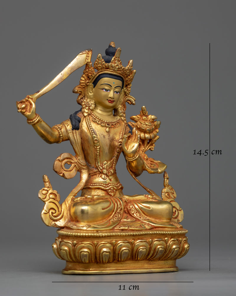 Manjushri Small Gold-Gilded Statue | A Beacon of Wisdom and Enlightenment