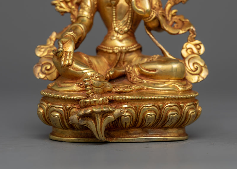 Green Tara Small Gold Gilded Statue | Embodiment of Compassionate Protection