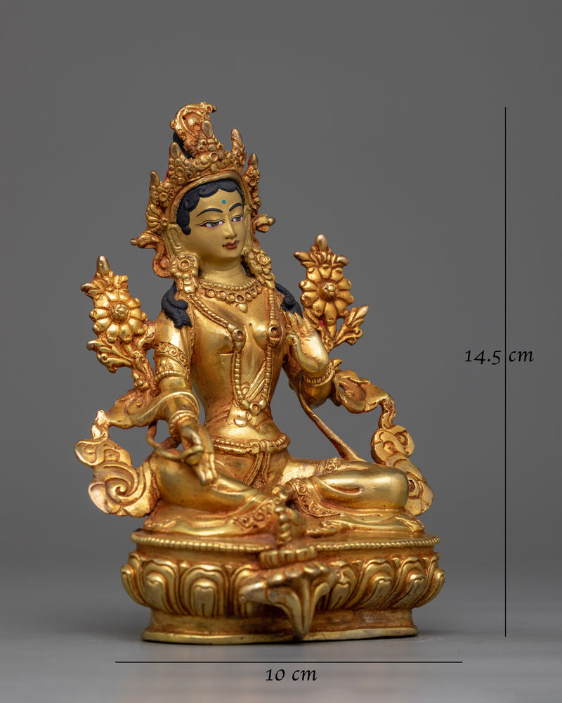 Green Tara Small Gold Gilded Statue | Embodiment of Compassionate Protection