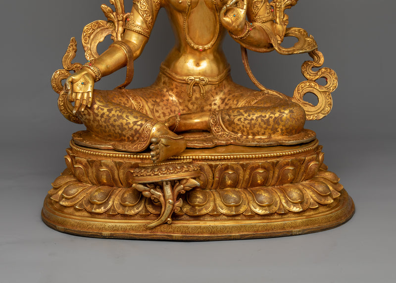 Green Tara 49cm Gold Gilded Statue | Embodiment of Compassionate Protection