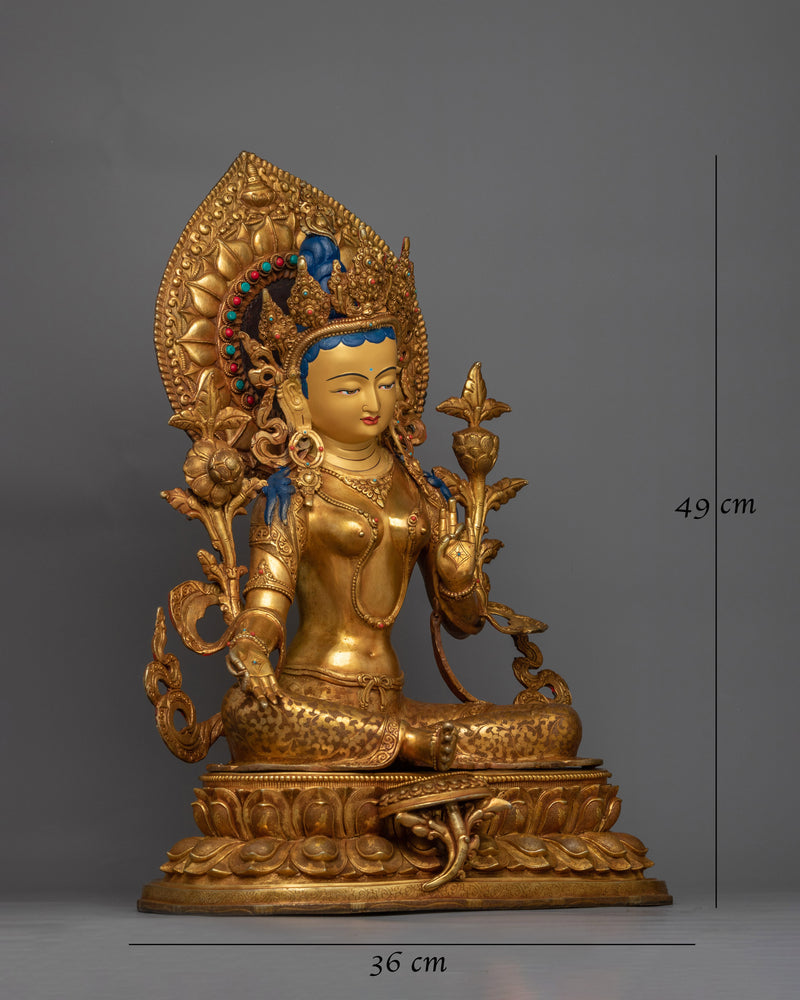 Green Tara 49cm Gold Gilded Statue | Embodiment of Compassionate Protection