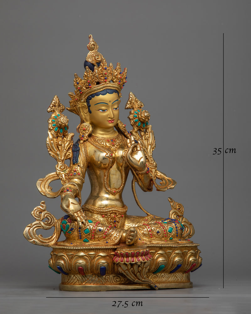 Green Tara 35cm Gemstones Decorated Statue | A Divine Symbol of Compassion and Serenity