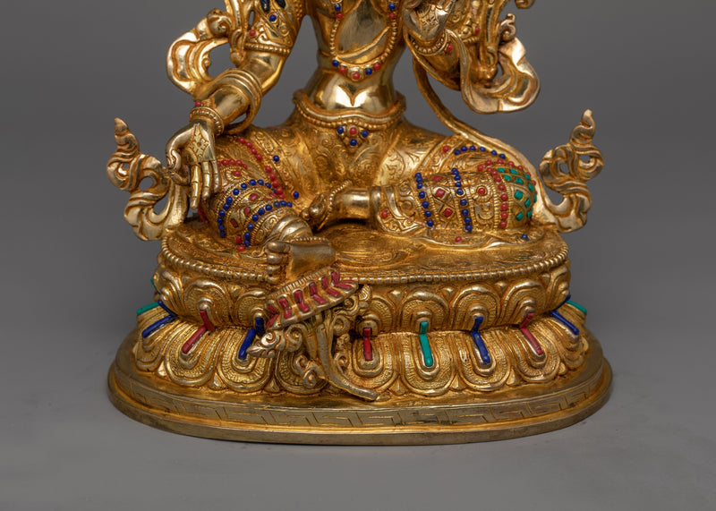 Green Tara Beautifully Gold-Gilded Statue | A Symbol of Compassionate Grace