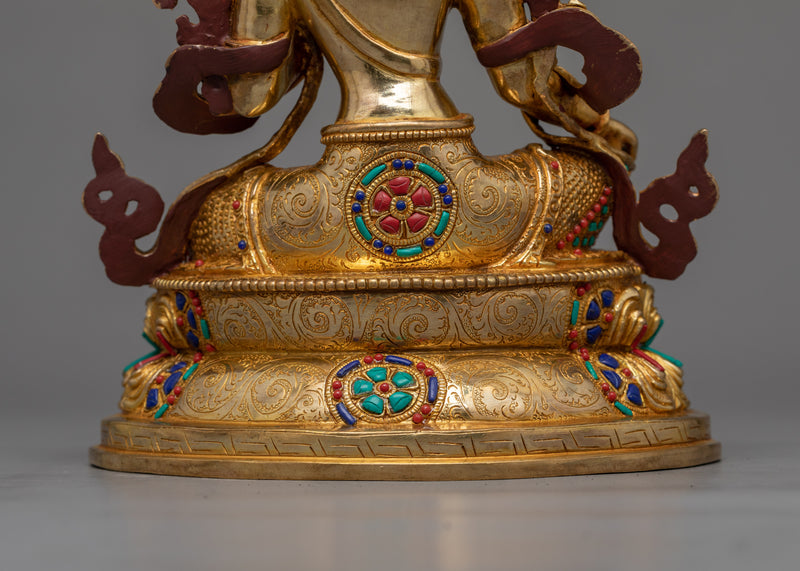 Green Tara Beautifully Gold-Gilded Statue | A Symbol of Compassionate Grace