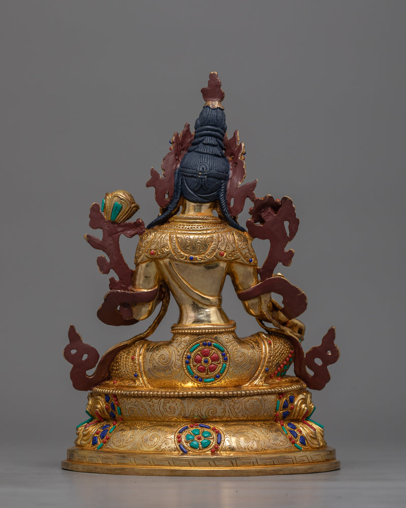 Green Tara Beautifully Gold-Gilded Statue | A Symbol of Compassionate Grace