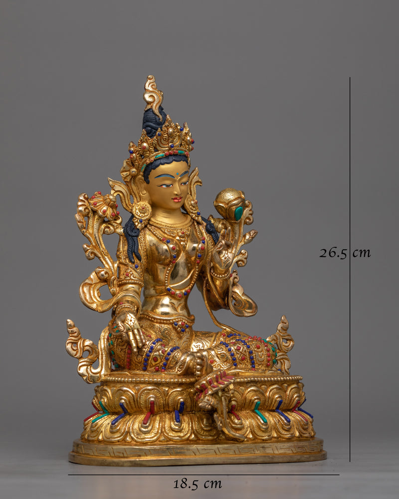 Green Tara Beautifully Gold-Gilded Statue | A Symbol of Compassionate Grace