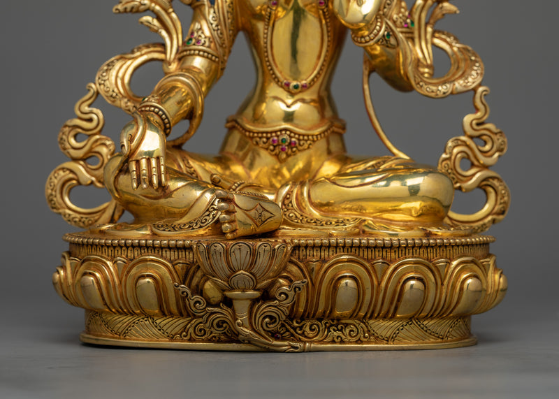 Green Tara Gold-Gilded 32cm Statue | A Radiant Symbol of Compassion and Protective