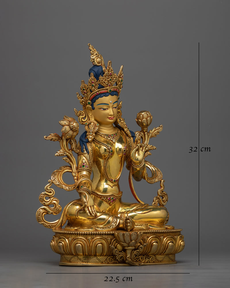 Green Tara Gold-Gilded 32cm Statue | A Radiant Symbol of Compassion and Protective