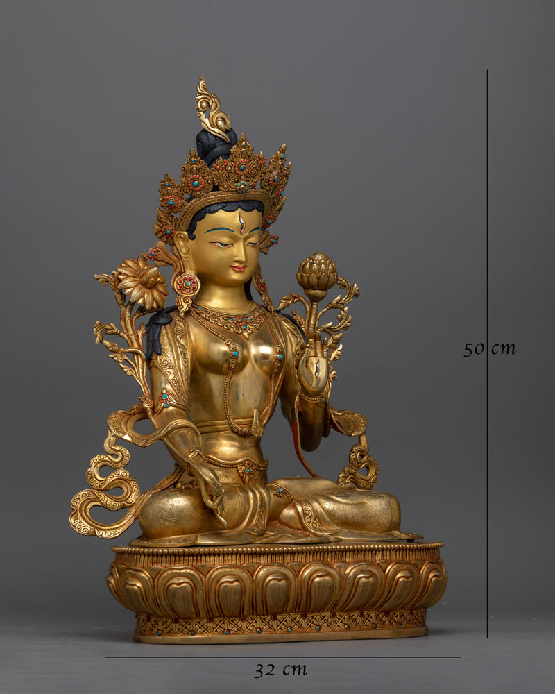 White Tara Gold-Gilded 50cm Statue | A Radiant Symbol of Compassion and Longevity