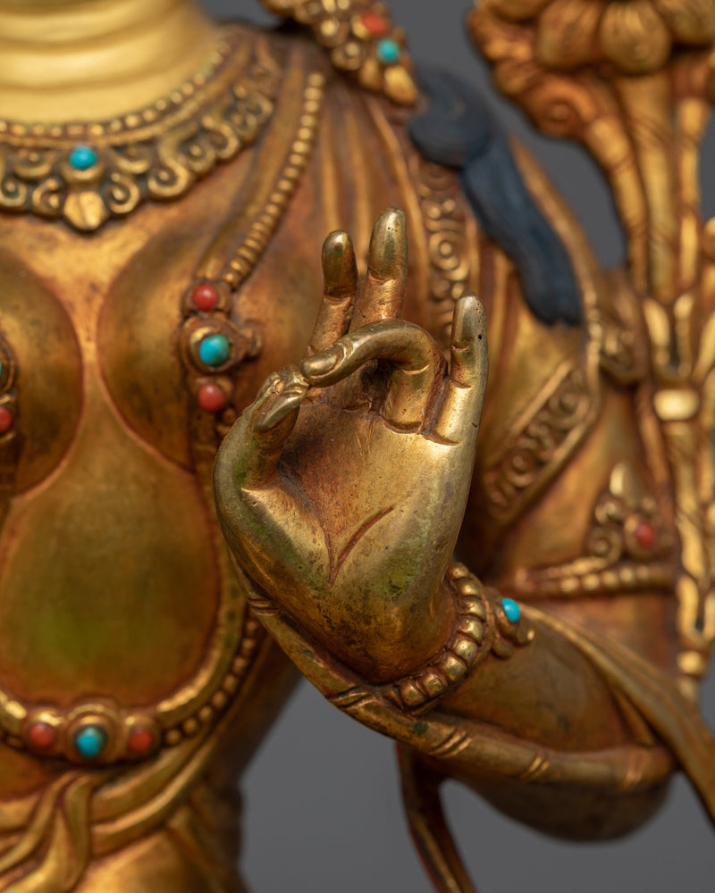 Green Tara Gold-Gilded Antique Touch Statue | A Symbol of Compassion and Protection