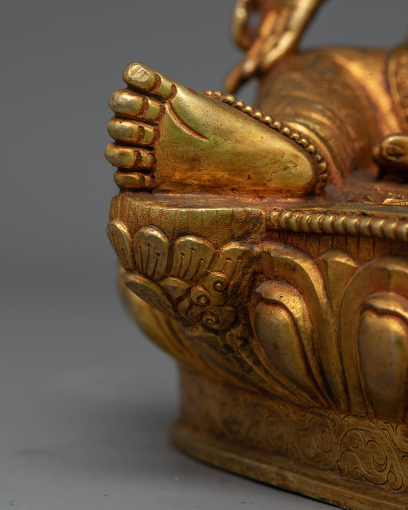 Green Tara Gold-Gilded Antique Touch Statue | A Symbol of Compassion and Protection