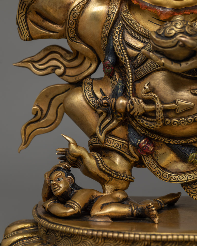 Mahakala Bernakchen Statue | A Powerful Protector in Antique Gold Gilding