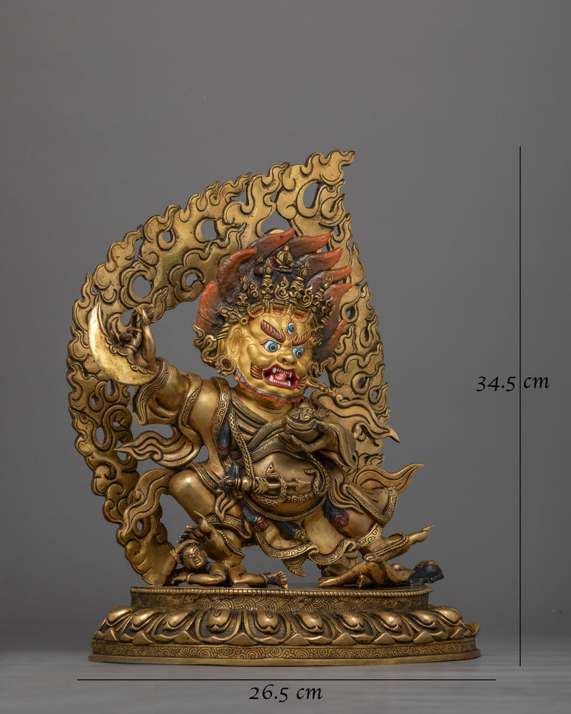 Mahakala Bernakchen Statue | A Powerful Protector in Antique Gold Gilding