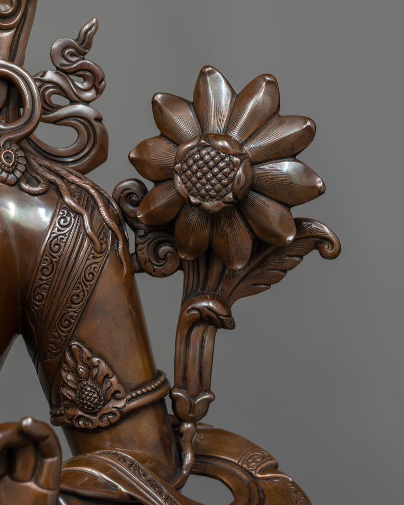 Standing White Tara Oxidized Copper Statue | Embodiment of Compassion and Protection