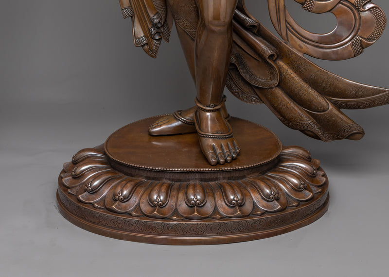 Standing White Tara Oxidized Copper Statue | Embodiment of Compassion and Protection