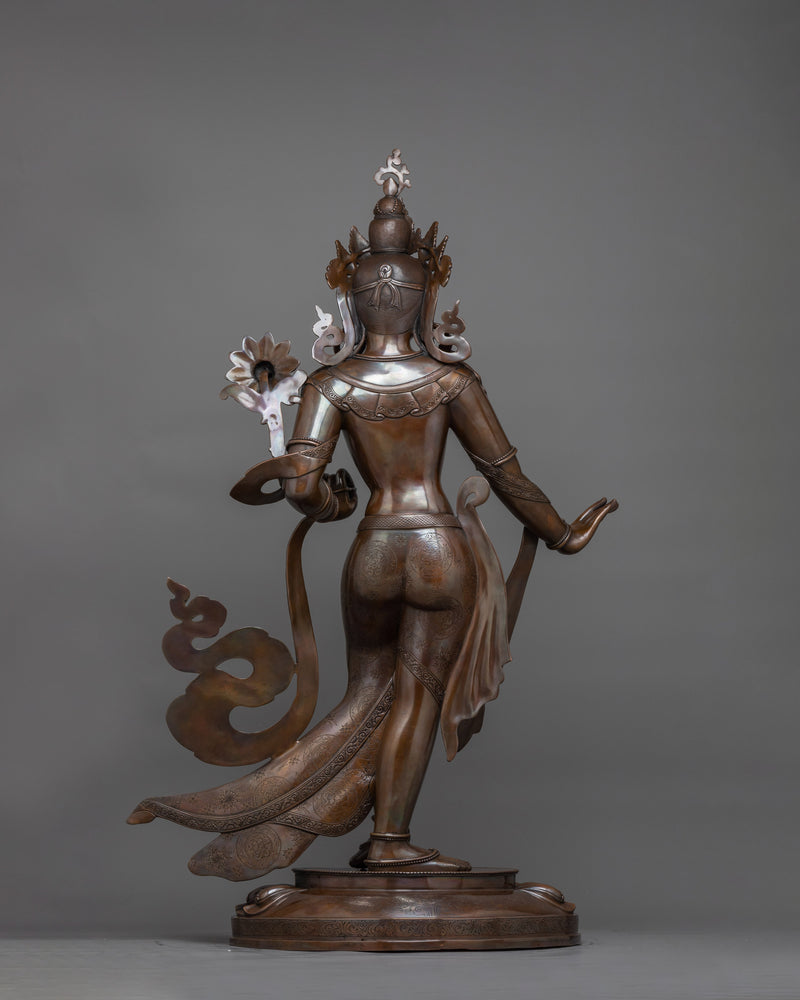 Standing White Tara Oxidized Copper Statue | Embodiment of Compassion and Protection