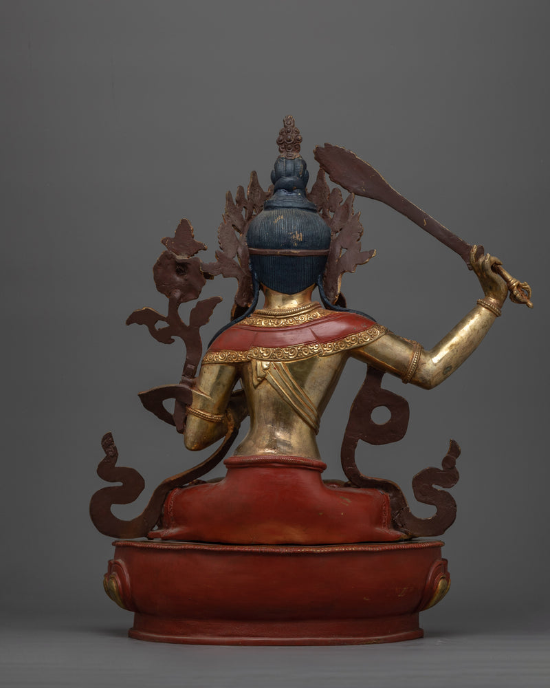 Manjushri Gold Gilded Oxidized Statue| Embodiment of Wisdom and Enlightenment