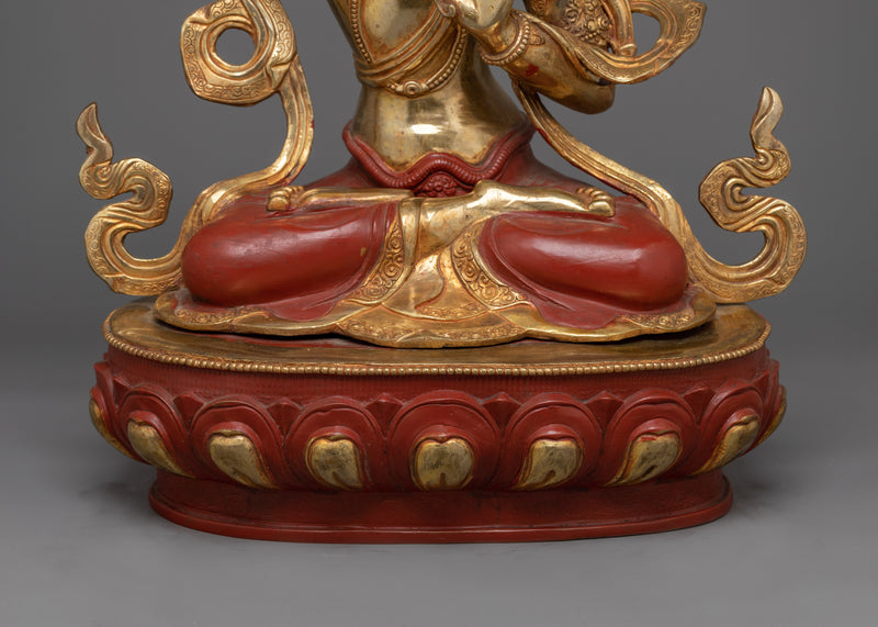 Manjushri Gold Gilded Oxidized Statue| Embodiment of Wisdom and Enlightenment