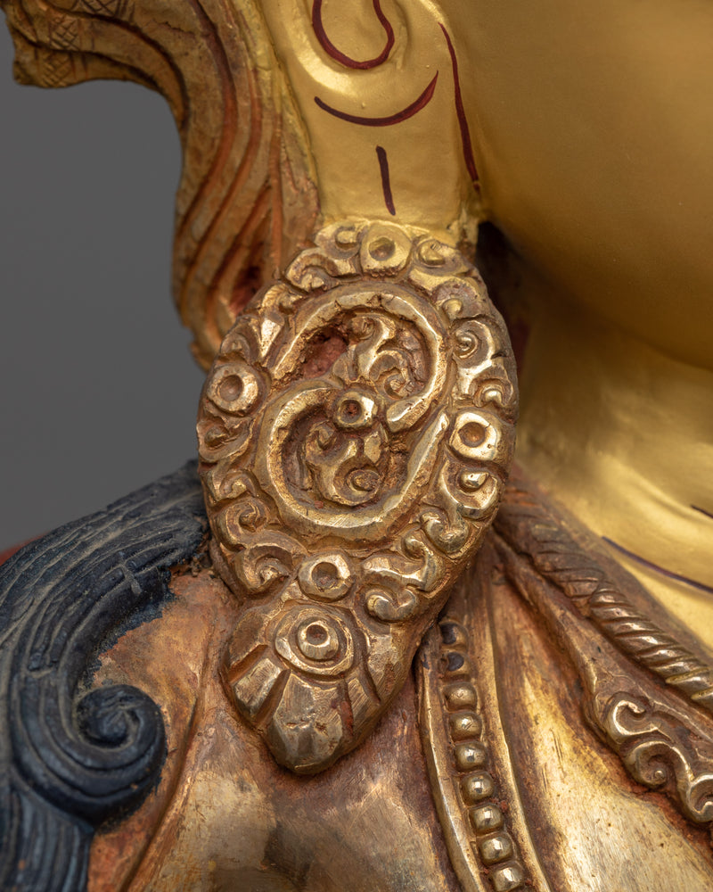 Manjushri Gold Gilded Oxidized Statue| Embodiment of Wisdom and Enlightenment